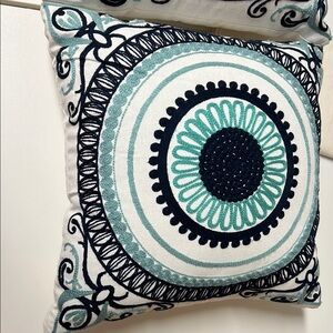 Embroidered Decorative Pillow - Navy Blue and Green